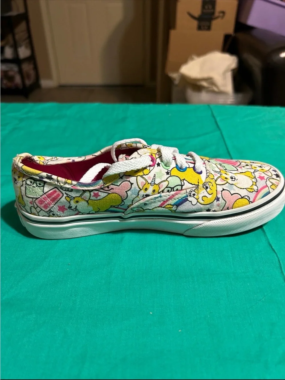 Vans playful corgi